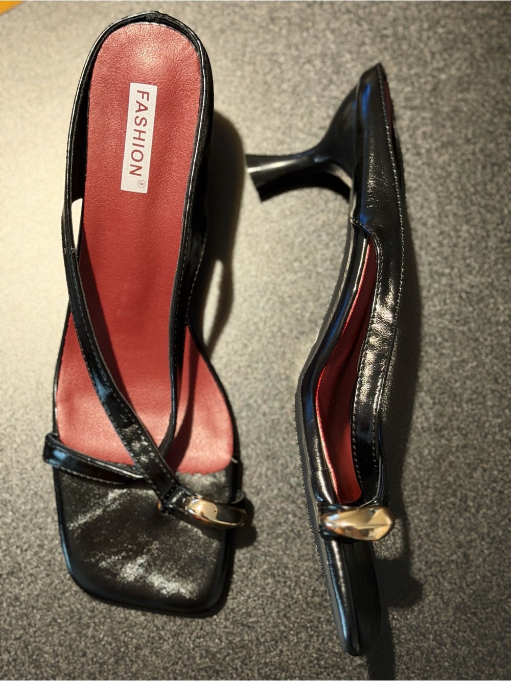 Black Patent Slingback Heels with Red Insole